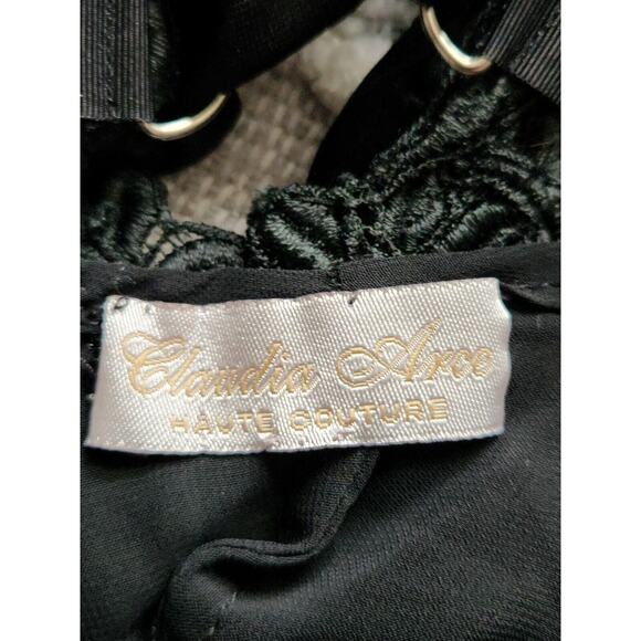 Claudia Arce Haute Couture M Black Lace Silk Sequins Sheer Beaded Dress - Picture 9 of 12